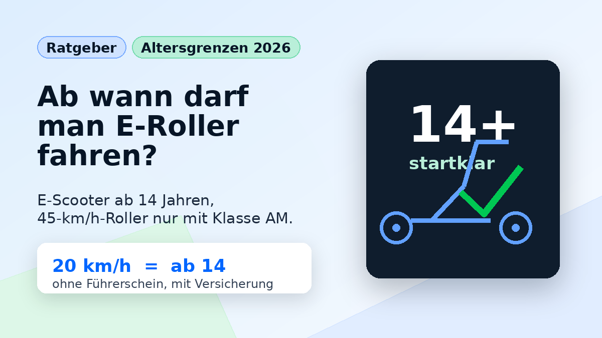 Ab wann darf man E-Roller fahren: Altersgrenzen 2026 für E-Scooter und 45-km/h-Roller